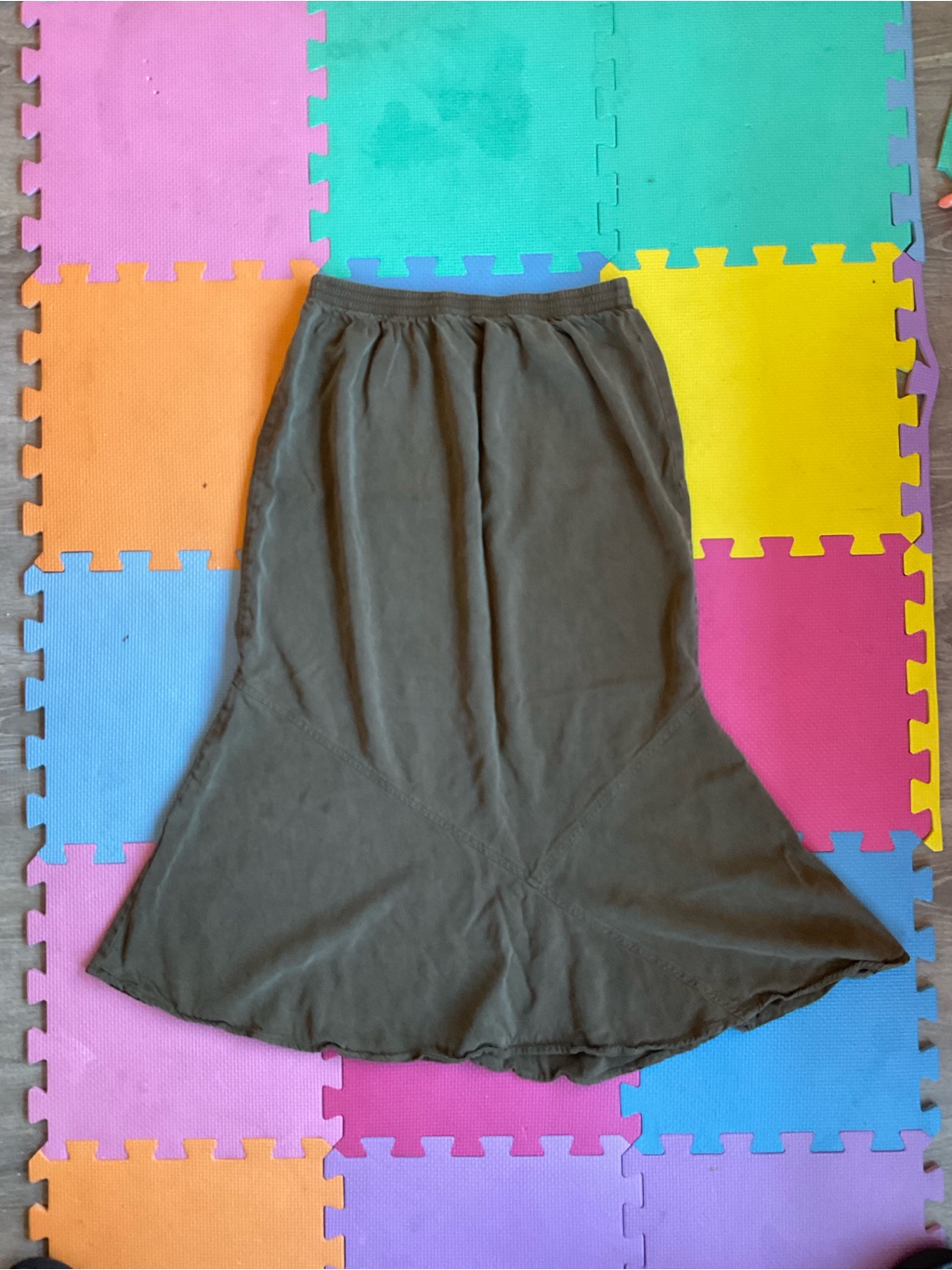 Grungy Mossy Green Tianello Olive Circle Skater Midi Skirt Whimsigoth